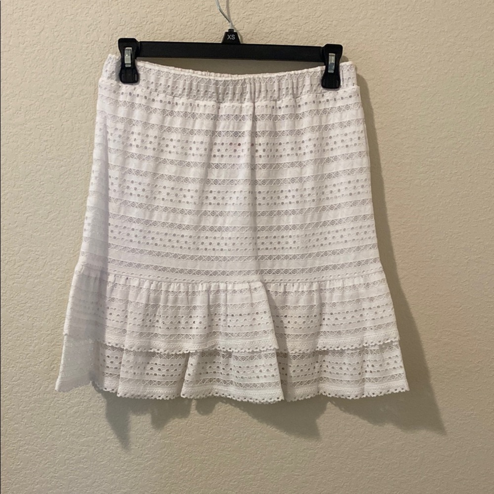 New Michael Kors Womens White Ruffled Eyelet Mini a-Line Skirt Size XS